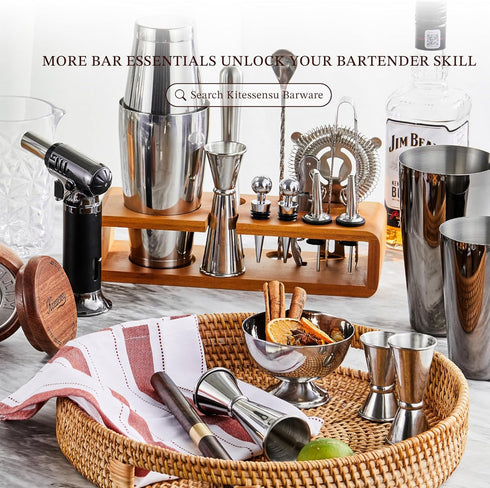 Set 6-Piece Set KITESSENSU Cocktail Shaker Bartender Kit, Silver Bar with Stand, Bar kit with Essential Bar Accessory