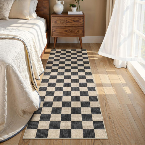 2x6 2'x6') LIVEBOX Washable Runner Rug Checkered, Black Runner Rugs for Hallway, Non-Slip Kitchen Runners, Farmhouse