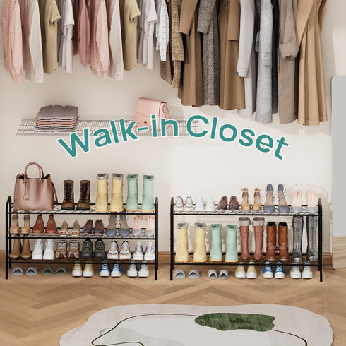 Closet, 3-Tier 15-18 viewcare Long Shoe Rack for Extra Long Shoe Rack for Entryway & Garage, Sturdy Metal Construction