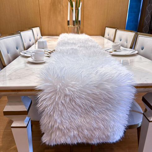 Decor(11.8 59.0 Inch) Faux Fur Table Runner, White Fur Table Runner for Christmas Winter Decor, Luxury Soft Table