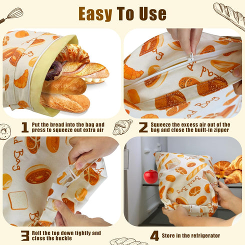 2 Pack Beeswax Bread Bags for Homemade Bread, Sourdough, Reusable Bread Bag XL Eco-Friendly Fresh Food Storage