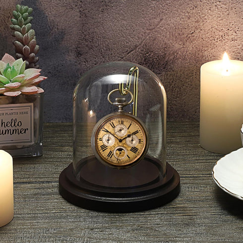JUXYES Clear Watch Glass Display Dome Cloche With Hook, Dome Cloche with Hook with Wooden Base, Transparent Dome Cloche