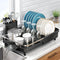 Dish Drying Rack - Expandable Stainless Steel Dish Rack with Drainboard Set and Utensil Holder, Black
