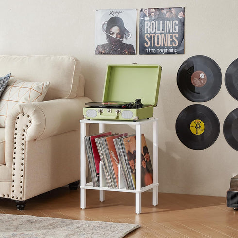 2-Tier 100 Albums, LELELINKY Record Player Stand with Vinyl Record Storage up to Bedroom Record Holder