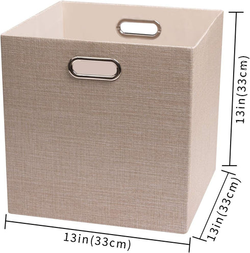 Posprica Storage Cube Basket Bins, 13×13 Foldable Storage Boxes, Set of 4, Beige Thick Fabric Drawer