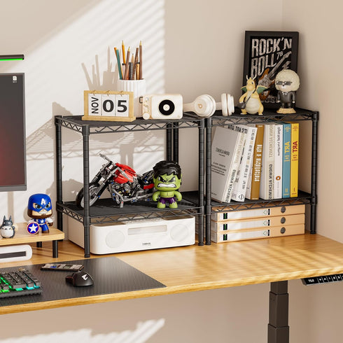 2 SINGAYE Bookshelf Shelves Bookcase Shelf: Tier Small Shelving Unit Home Storage Organizer Wire Metal Adjustable Free
