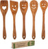 MFC 5-Piece Wooden Cooking Spoons Set, Natural Cherry Wood Kitchen Utensils with Smiley Faces for Cooking