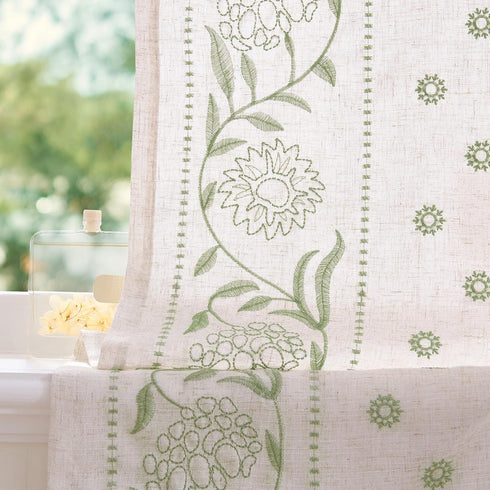 jinchan 45 Inch 2 Winslow Linen Curtains Length Small Window Curtains Embroidered Bordered Floral Drapes Light