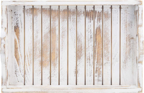 16 11 Inches MyGift Shabby Chic Whitewashed Wood Breakfast Serving Tray with Cutout Handles with Slatted Design