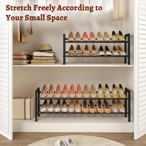 2-Tier Closet FAVOOSTY Expandable Shoe Rack, Adjustable Shoe Shelf Storage Organizer Space Saving Metal Free Standing
