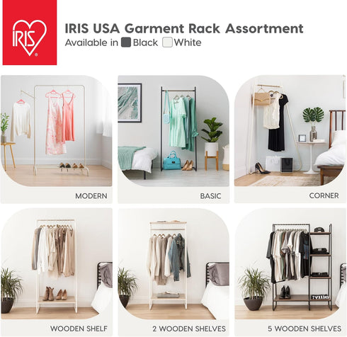 IRIS USA Clothes Rack with 4 Metal Shelves, Freestanding Clothing Racks for Easy Assembly and Storage
