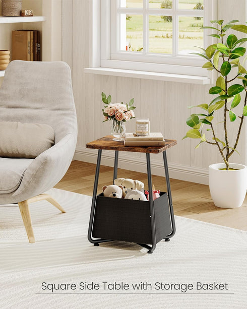 TBZ13BF CHOEZON Small Nursery Side Table with Removable Fabric Basket, Compact End Table for Small Spaces, Space-Saving