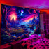 Simpkeely Fantasy Planet Tapestry, Blacklight Forest Natural Landscape Wall Hanging, UV Reactive Sunset Trees for