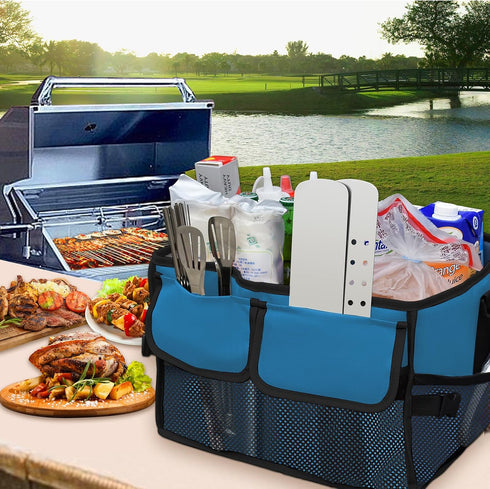 Amerbro 600D Large Grill Caddy with Paper Towel Holder - BBQ Caddy Organizer for Utensil, Condiment - Easy Carry Picnic