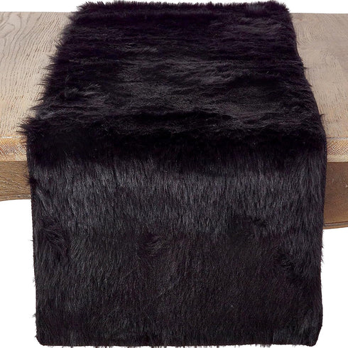 Faux Fur Design Table Runner, 15"x72", in Black