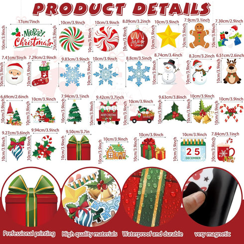 30 Christmas Theme Fridge Sticker Christmas Refrigerator Magnet Santa Claus Snowman Dwarf Snowflake Candy Fridge Magnet Stickers Decorations Xmas Magnet Stickers for Car Kitchen Garage