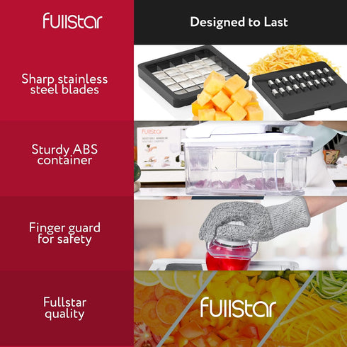 Fullstar All-in-1 Vegetable Chopper, Mandoline Slicer & Cheese Grater, 6 in 1, Black/White