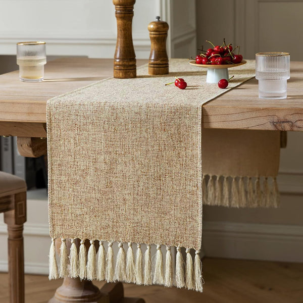ZeeMart Beige Table Runners 48 Inches Long, Burlap Linen Style Rustic Farmhouse