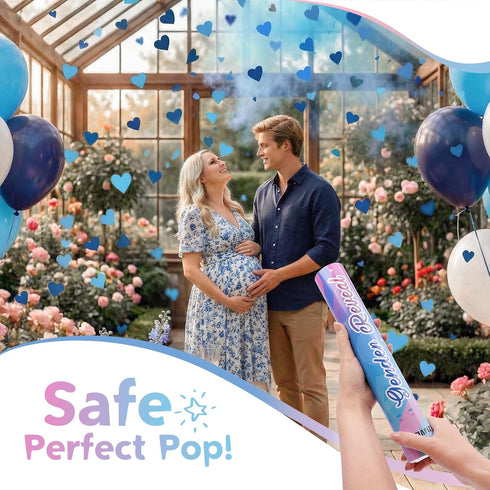 12Inches 4Pcs 4 Pack Gender Reveal Confetti Cannon - Biodegradable Powder & Heart Shaped Confetti Poppers - Blue