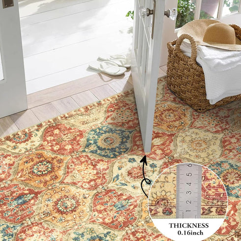 Lahome Moroccan Trellis Round Rug, 3ft Washable Non-Slip Soft Area Rug for Bedroom & Entryway, Red/Orange