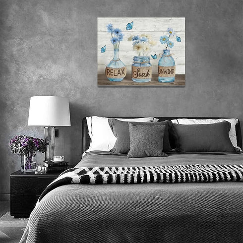 Farmhouse Bathroom Decor - Rustic Daisy Canvas Print, 12"x16" Framed Modern Bathroom Artwork