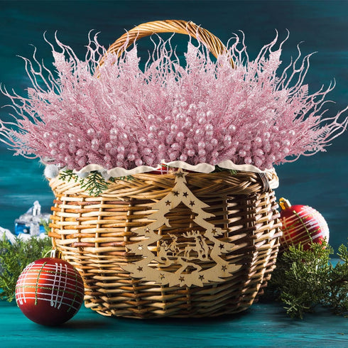 75 3 Pcs Christmas Glitter Branches Styles Artificial Christmas Picks Berries Stems Pine Needles Floral Twig Spray
