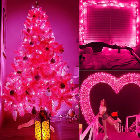 Christmas Pink Mini String Lights, 100 Count 25 Feet Waterproof Fairy Lights for Indoor Outdoor Decoration