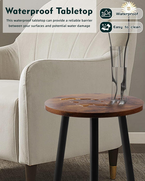 16 Inch 2pcs Round Wood Walut End Table, Small Stable Side Table for Nightstand Living Room Bedroom Sofa Couch Corner