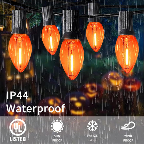 C7 25FT 25 Bulbs, Orange Halloween Lights Outdoor, LED String Lights with Waterproof Fall Thanksgiving Decor for Patio