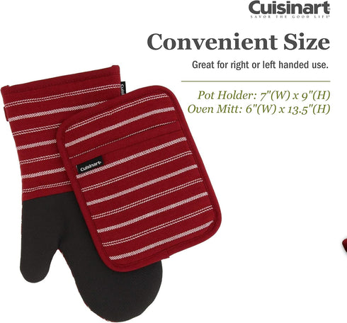 Cuisinart Neoprene Oven Mitts and Potholder Set, Heat Resistant Gloves with Non-Slip Grip, Red Dahlia