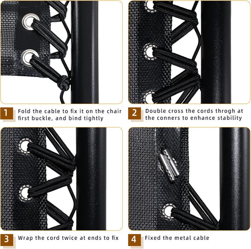 4 Pack SUQ I OME Replacement Cord for Zero Gravity Chair, Universal Replacement Elastic Cords Repair Tool Kit for Sun