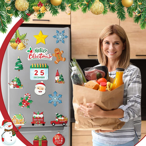 30 Christmas Theme Fridge Stickers, Santa Claus Snowman Dwarf Decorations for Kitchen Garage and Car