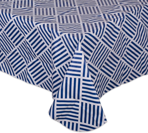 60x102, DII Indoor/Outdoor Vinyl Tabletop Collection Grid Pattern, Flannel Backed Tablecloth, Rectangle, Navy