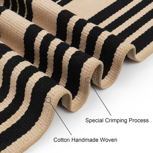 Black and Khaki Striped Rugs 2.3'x3.6', Washable Hand Woven Front Door Rug, Reversible Outdoor Welcome Mat
