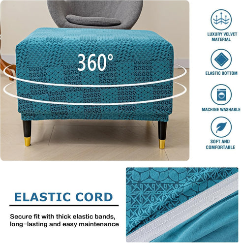 ADPON Square Jacquard Ottoman Covers Ottoman Slipcovers Folding Storage Stool Protector Elastic Bottom Stretch Jacquard
