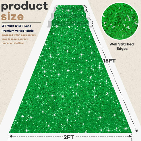 Glitter Aisle Runner Green Carpet Runner, 2FTx15FT Sequins Aisle Rug for Wedding, Party Event