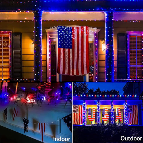 4th 100 Count 20 Yiaht of July Decorations Lights Red White & Blue Feet Patriotic Mini String Waterproof Independence