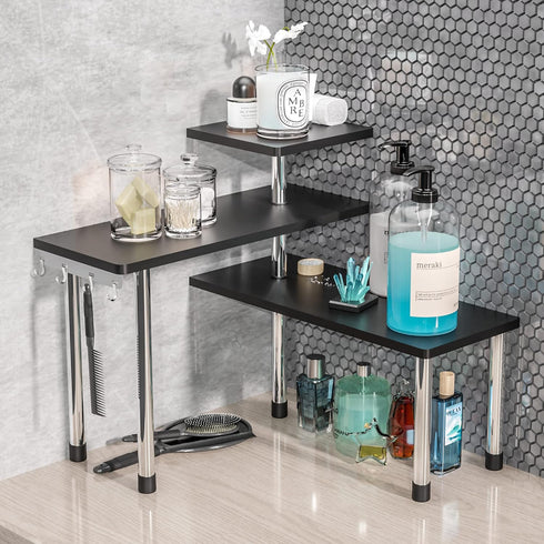 ZHWS Bathroom Counter Organizer Corner Shelf, Bamboo 3 Tier Makeup Organizer, Space Saving Rack for Kitchen, Office