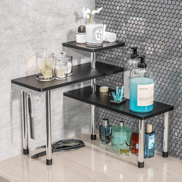 ZHWS Bathroom Counter Organizer Corner Shelf, Bamboo 3 Tier Makeup Organizer, Space Saving Rack for Kitchen, Office