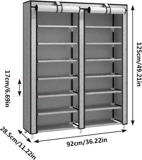 7-Tier Closet 28 JIUYOTREE Shoe Rack Storage Organizer with Dustproof Cover Cabinet Shelf Holds up to Pairs for Doorway