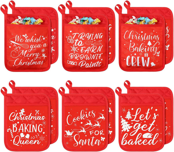 WILLBOND 12 Pieces Christmas Pot Holders, Funny Heat Resistant Oven Mitts for Baking Cooking (Christmas)