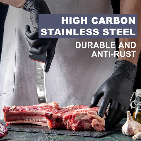 DELFINA Curved Breaking Knife 8 inch with Sheath & SoftGrip Handle, Butcher Knife for Meat Cutting, High Carbon