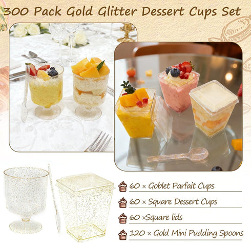 300 Pack 5 Oz Dessert Cups with Spoons and Lids Plastic Shooter Cups Round Clear Serving Goblet cup for Party