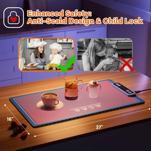 UJR 5 Portable Food Warmer Warming Mat: Electric Rollable Warming Tray for food with Real-Time Temp Display, Temp