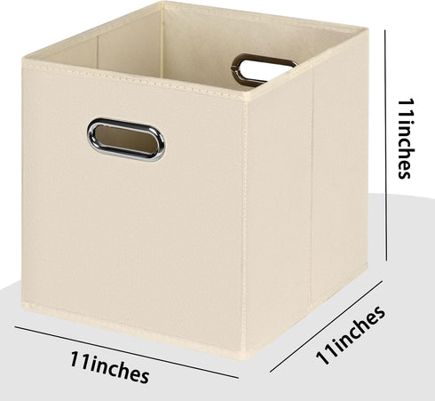 Black Foldable Storage Cubes Bins , Fabric Storage Box Cubes Organizer Baskets with Dual Handles for Home Organizer(Creamy-White)