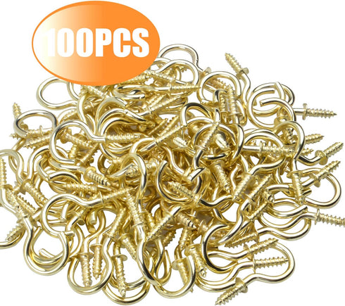 Aylifu 100 Pieces Ceiling Screw Hooks, 3/4 Inch Cup Hooks for Hanging Plants, Gold Screw-in Hooks
