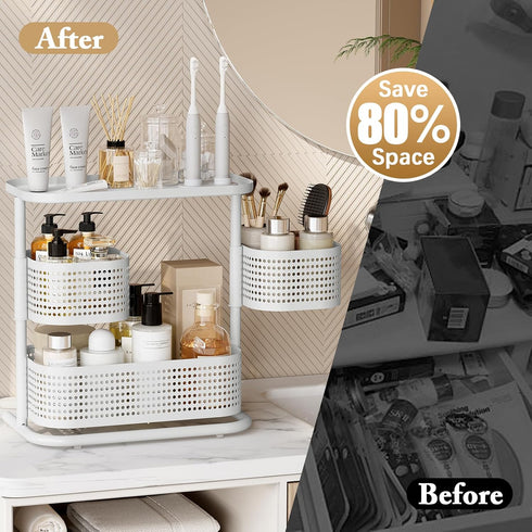 3-Tier Counter Countertop Rotating Bathroom Organizer, Vanity Tray for Makeup & Skincare, Spice Rack Storage