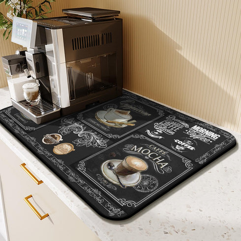 Fun Coffee Mat, 23inx15in Absorbent Bar Mat for Countertops, Anti-Slip Dish Drying Mat for Kitchen Coffee Machines