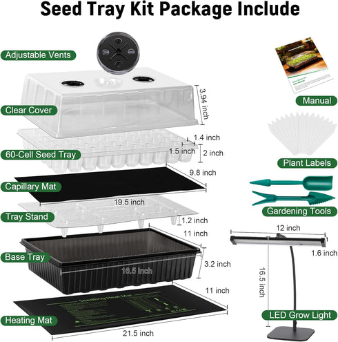 60-Cell DazSpirit Self-Watering Seed Starter Kit with Grow Light and Heat Mat, Seedling Tray with Humidity Dome, Indoor