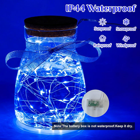 8 Pack 16ft 50 QITONG Blue Fairy Lights Battery Operated, Each LED Outdoor String Lights, Silver Wire Mini Twinkle